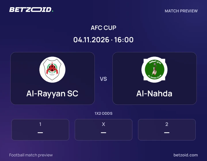 Al-Rayyan SC vs Al-Nahda: AFC Cup match preview with team badges and kick-off details.