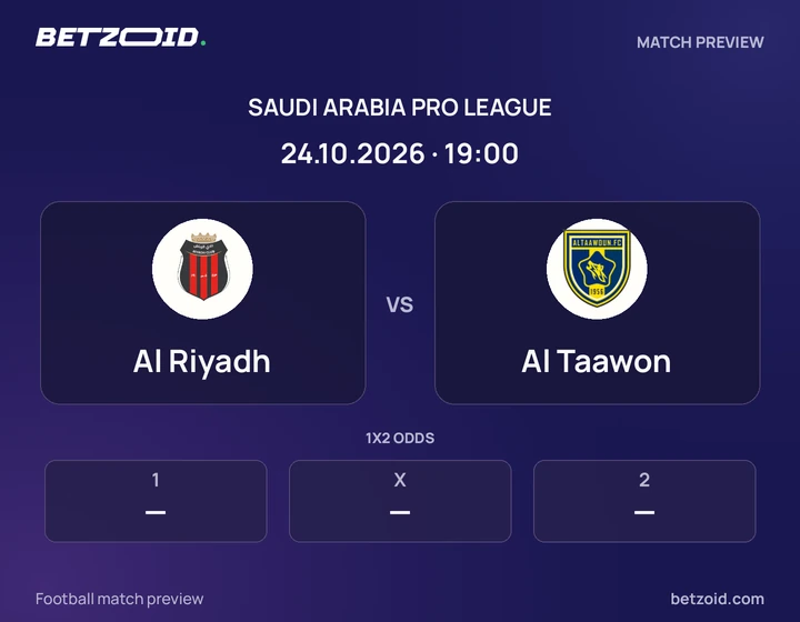 Al Riyadh vs Al Taawon: Saudi Arabia Pro League match preview with team badges and kick-off details.