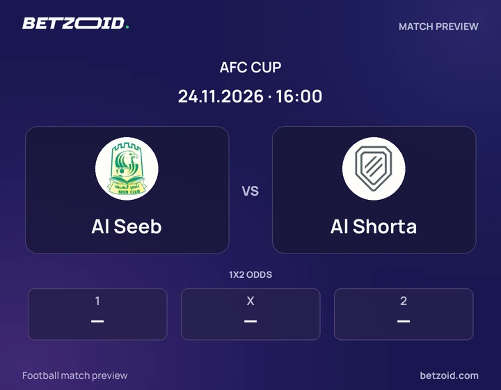 Al Seeb vs Al Shorta: AFC Cup match preview with team badges and kick-off details.