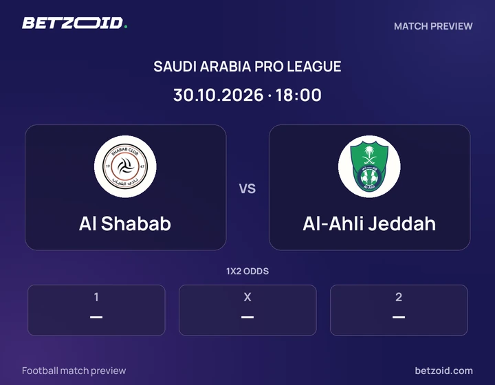 Al Shabab - Al-Ahli Jeddah Al Shabab vs Al-Ahli Jeddah: Saudi Arabia Pro League match preview with team badges and kick-off details.