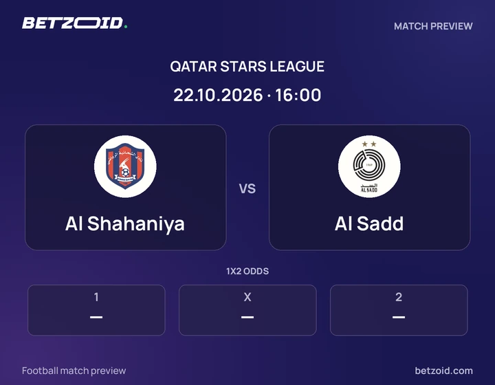 Al Shahaniya vs Al Sadd: Qatar Stars League match preview with team badges and kick-off details.
