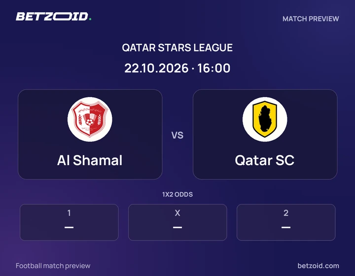 Al Shamal - Qatar SC Al Shamal vs Qatar SC: Qatar Stars League match preview with team badges and kick-off details.