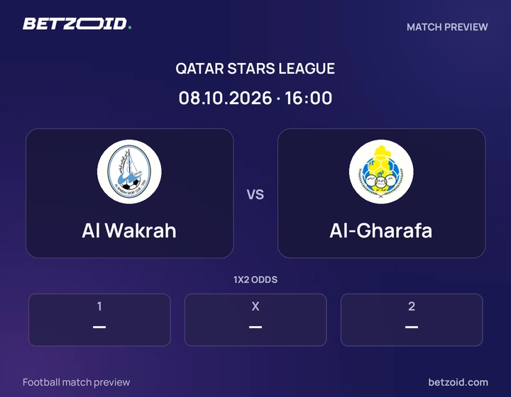 Al Wakrah vs Al-Gharafa: Qatar Stars League match preview with team badges and kick-off details.