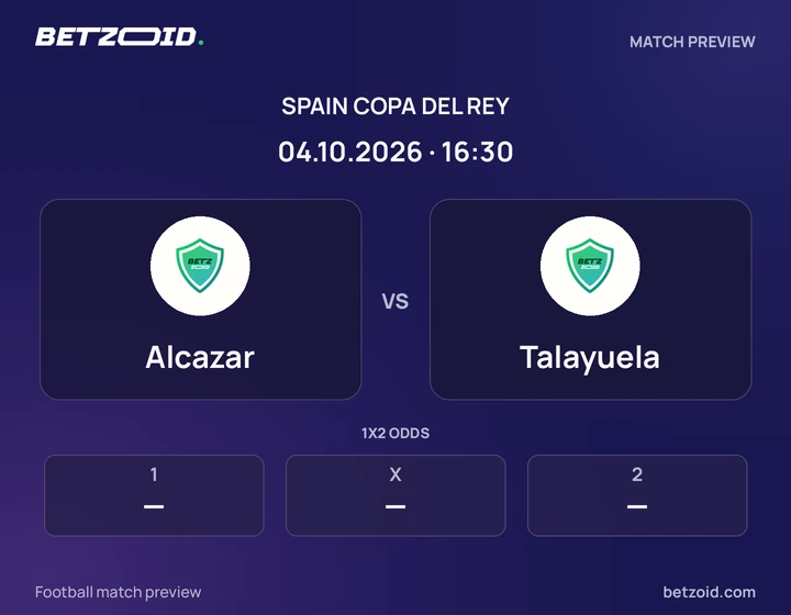 Alcazar vs Talayuela: Spain Copa del Rey match preview with team badges and kick-off details.