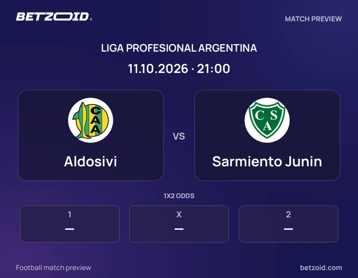 Aldosivi vs Sarmiento Junin: Liga Profesional Argentina match preview with team badges and kick-off details.
