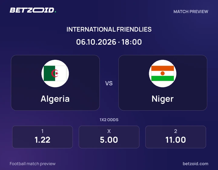 Algeria vs Niger: International Friendlies match preview with team badges and kick-off details.