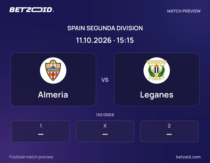 Almeria - Leganes Almeria vs Leganes: Spain Segunda Division match preview with team badges and kick-off details.