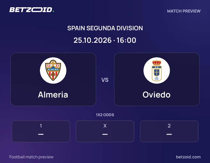 Almeria - Oviedo Almeria vs Oviedo: Spain Segunda Division match preview with team badges and kick-off details.