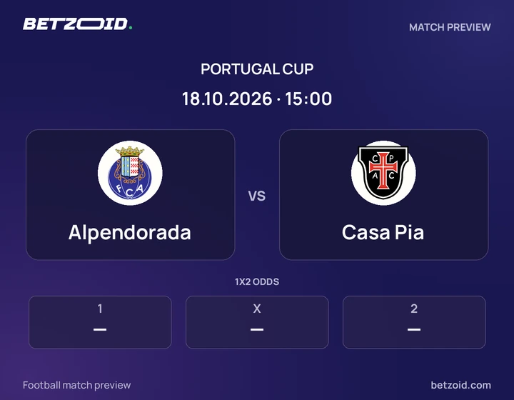 Alpendorada - Casa Pia Alpendorada vs Casa Pia: Portugal Cup match preview with team badges and kick-off details.