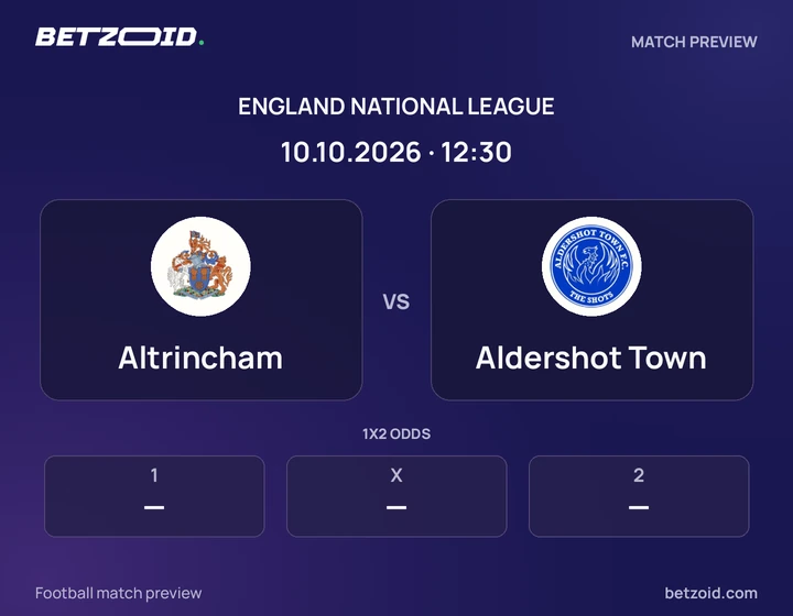 Altrincham vs Aldershot Town: England National League match preview with team badges and kick-off details.