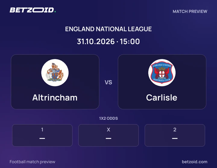 Altrincham - Carlisle Altrincham vs Carlisle: England National League match preview with team badges and kick-off details.