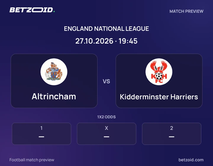 Altrincham vs Kidderminster Harriers: England National League match preview with team badges and kick-off details.