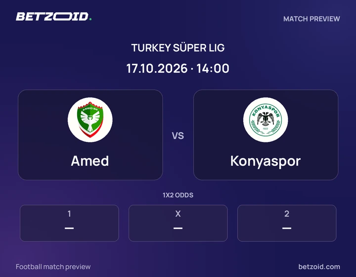Amed - Konyaspor Amed vs Konyaspor: Turkey Süper Lig match preview with team badges and kick-off details.