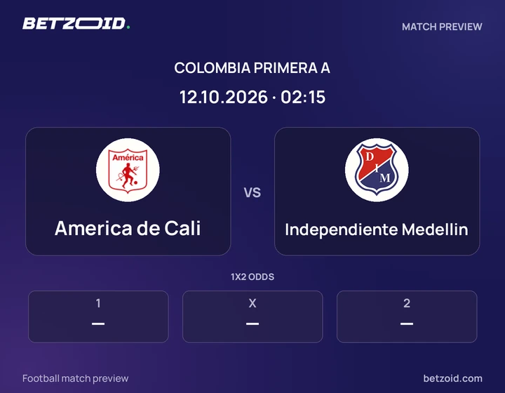 America de Cali vs Independiente Medellin: Colombia Primera A match preview with team badges and kick-off details.