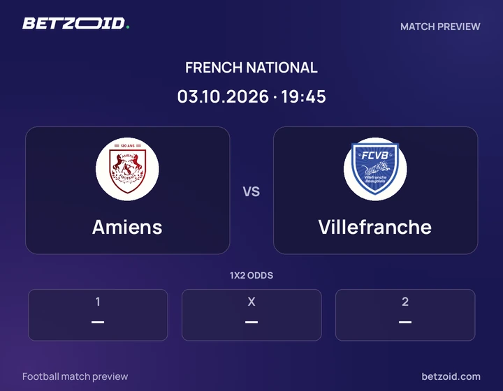 Amiens vs Villefranche: French National match preview with team badges and kick-off details.