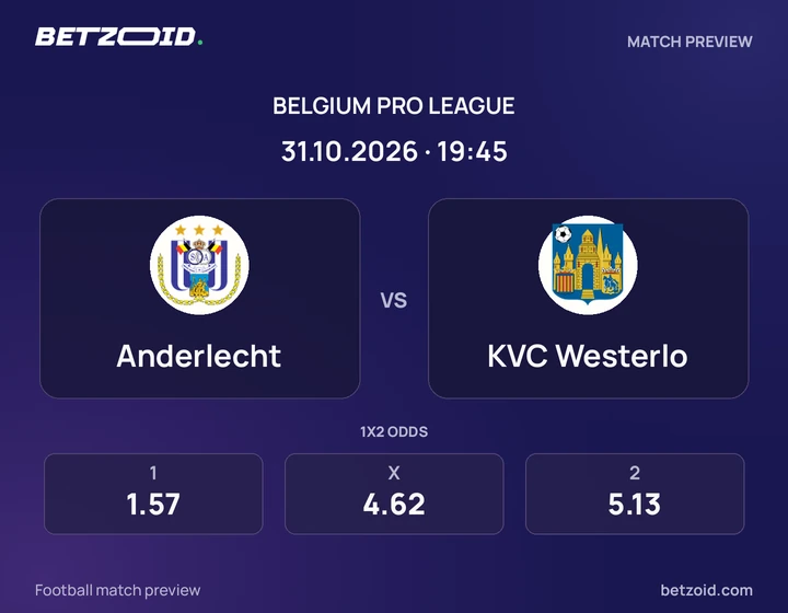 Anderlecht - KVC Westerlo Anderlecht vs KVC Westerlo: Belgium Pro League match preview with team badges and kick-off details.