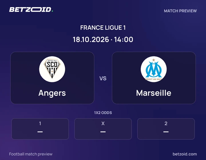 Angers vs Marseille: France Ligue 1 match preview with team badges and kick-off details.