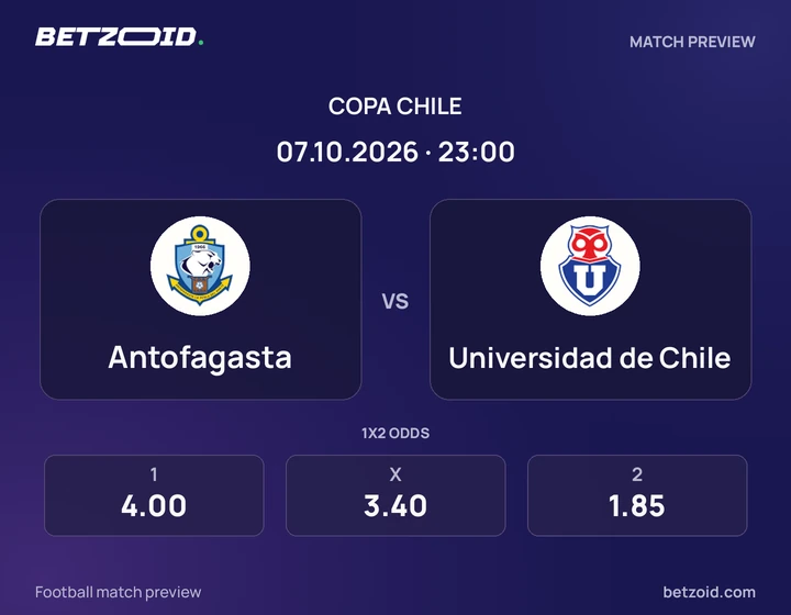 Antofagasta - Universidad de Chile Antofagasta vs Universidad de Chile: Copa Chile match preview with team badges and kick-off details.