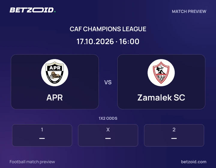 APR vs Zamalek SC: CAF Champions League match preview with team badges and kick-off details.