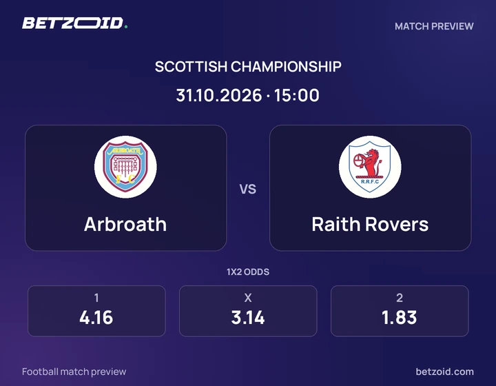 Arbroath - Raith Rovers Arbroath vs Raith Rovers: Scottish Championship match preview with team badges and kick-off details.