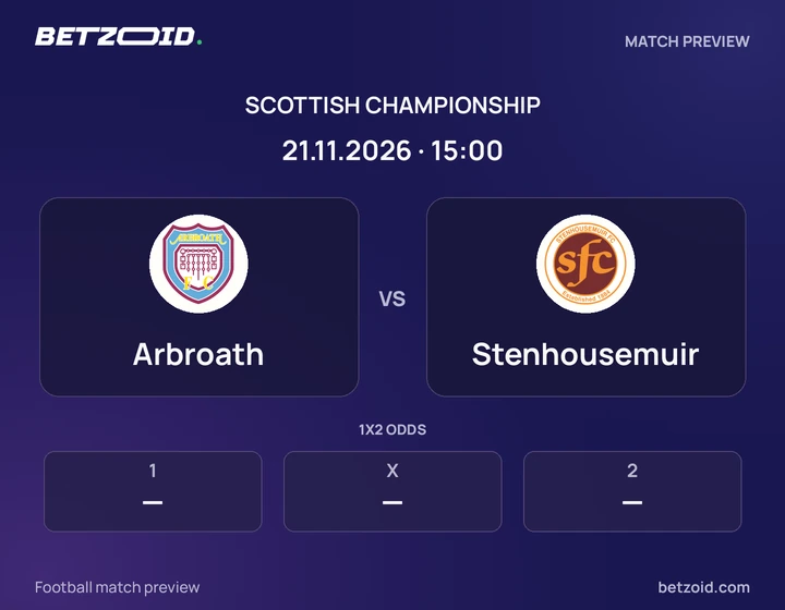 Arbroath vs Stenhousemuir: Scottish Championship match preview with team badges and kick-off details.