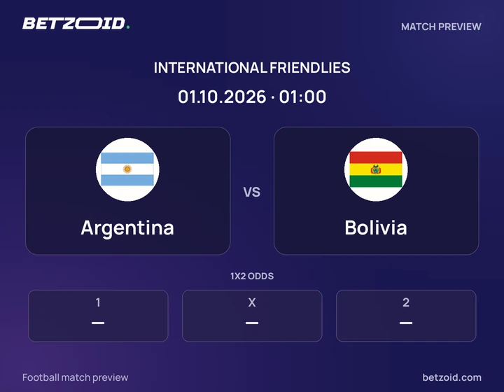 Argentina vs Bolivia: International Friendlies match preview with team badges and kick-off details.