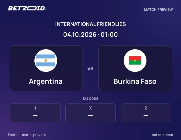 Argentina vs Burkina Faso: International Friendlies match preview with team badges and kick-off details.