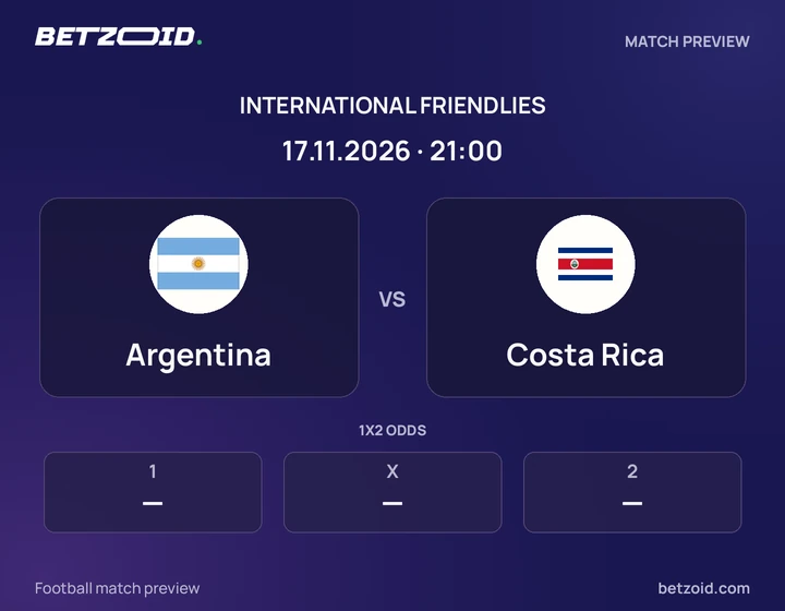 Argentina vs Costa Rica: International Friendlies match preview with team badges and kick-off details.