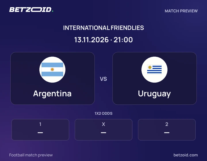 Argentina - Uruguay Argentina vs Uruguay: International Friendlies match preview with team badges and kick-off details.