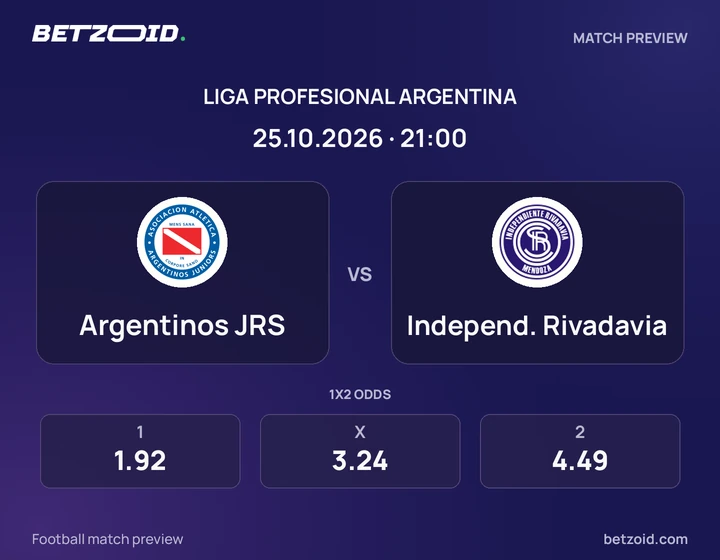 Argentinos JRS vs. Independ. Rivadavia Argentinos JRS vs. Independ. Rivadavia: imagen del partido de Liga Profesional Argentina.