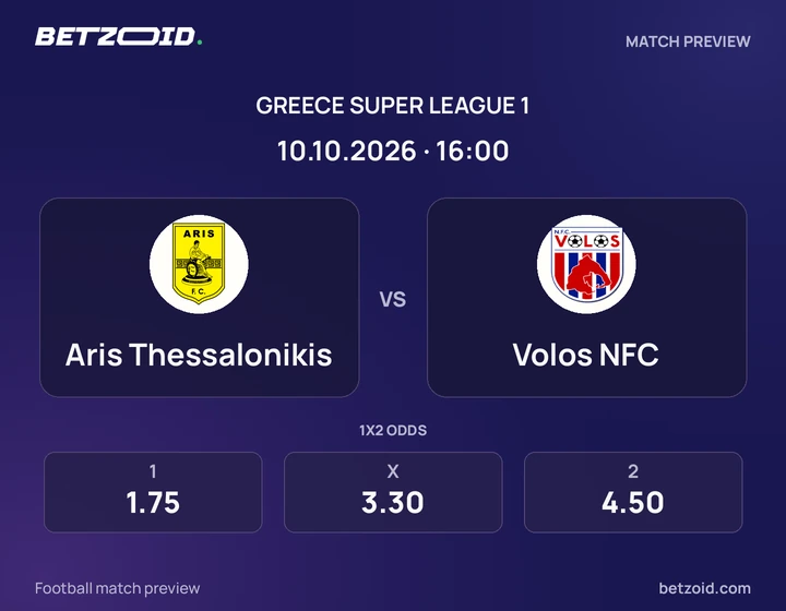 Aris Thessalonikis - Volos NFC Aris Thessalonikis vs Volos NFC: Greece Super League 1 match preview with team badges and kick-off details.