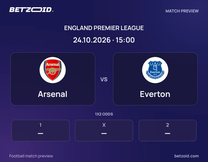 Arsenal vs Everton: England Premier League match preview with team badges and kick-off details.