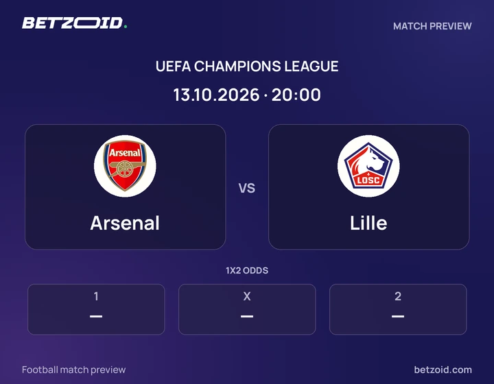 Arsenal - Lille Arsenal vs Lille: UEFA Champions League match preview with team badges and kick-off details.
