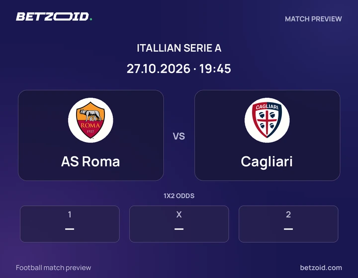 AS Roma vs Cagliari: Itallian Serie A match preview with team badges and kick-off details.