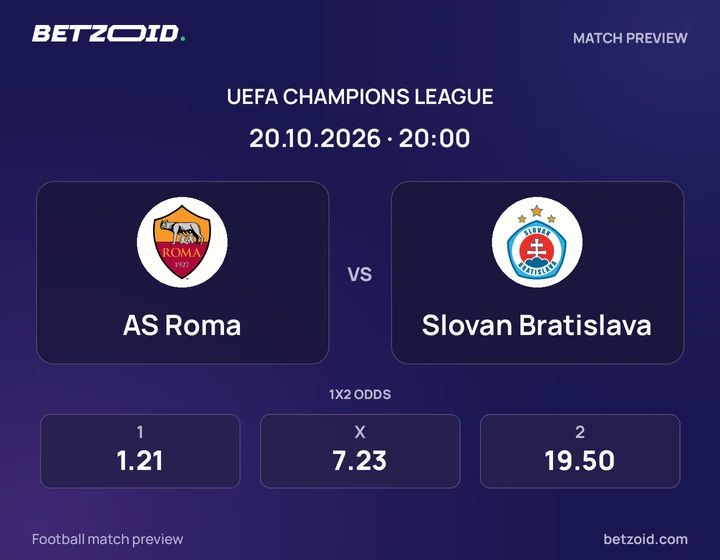 Roma – Slovan Bratislava Roma – Slovan Bratislava: presentazione della partita di Champions League con stemmi e orario di inizio.