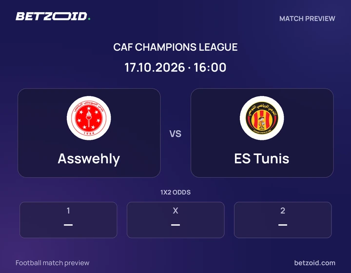 Asswehly vs ES Tunis: CAF Champions League match preview with team badges and kick-off details.