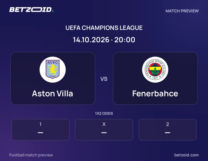 Aston Villa vs Fenerbahce: UEFA Champions League match preview with team badges and kick-off details.