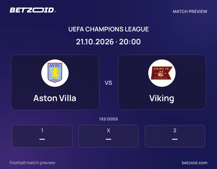 Aston Villa - Viking Aston Villa vs Viking: UEFA Champions League match preview with team badges and kick-off details.