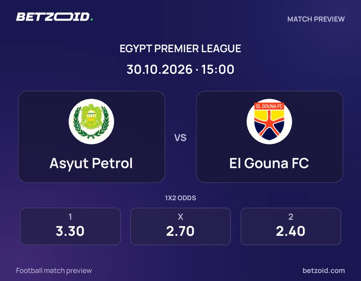 Asyut Petrol - El Gouna FC Asyut Petrol vs El Gouna FC: Egypt Premier League match preview with team badges and kick-off details.