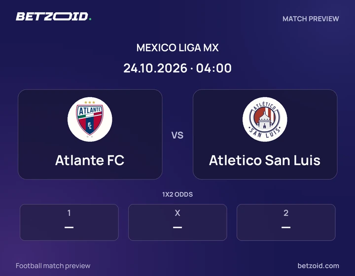 Atlante FC vs Atletico San Luis: Mexico Liga MX match preview with team badges and kick-off details.