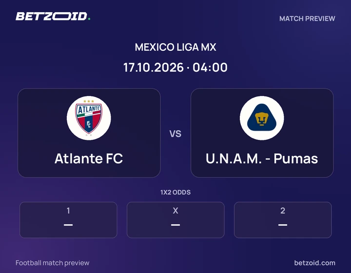 Atlante FC vs U.N.A.M. - Pumas: Mexico Liga MX match preview with team badges and kick-off details.