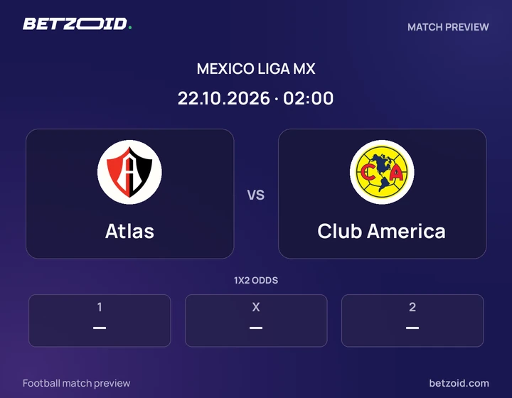 Atlas - Club America Atlas vs Club America: Mexico Liga MX match preview with team badges and kick-off details.