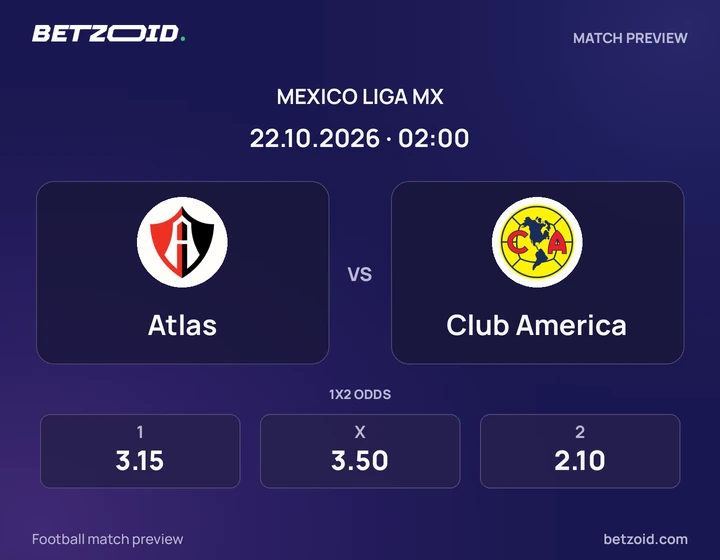 Atlas vs. América Atlas vs. América: previa del partido de Liga MX, con escudos y datos del encuentro.