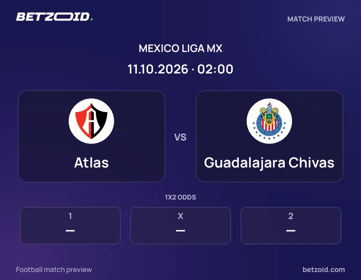 Atlas - Guadalajara Chivas Atlas vs Guadalajara Chivas: Mexico Liga MX match preview with team badges and kick-off details.