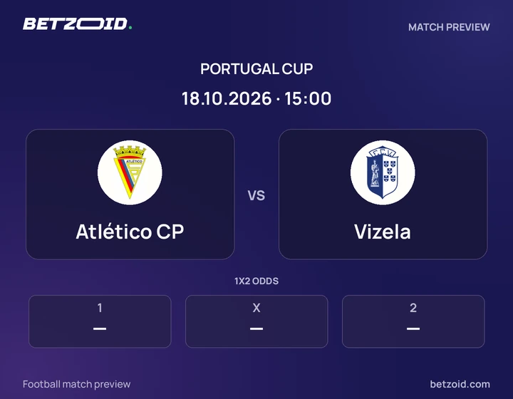 Atlético CP vs Vizela: Portugal Cup match preview with team badges and kick-off details.