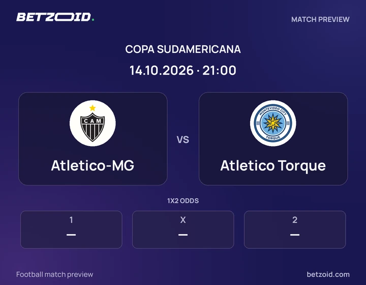 Atletico-MG - Atletico Torque Atletico-MG vs Atletico Torque: Copa Sudamericana match preview with team badges and kick-off details.