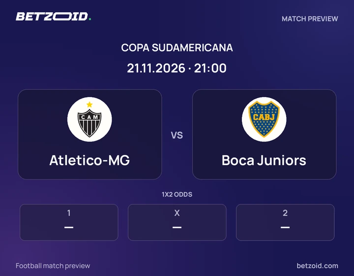 Atletico-MG vs Boca Juniors: Copa Sudamericana match preview with team badges and kick-off details.