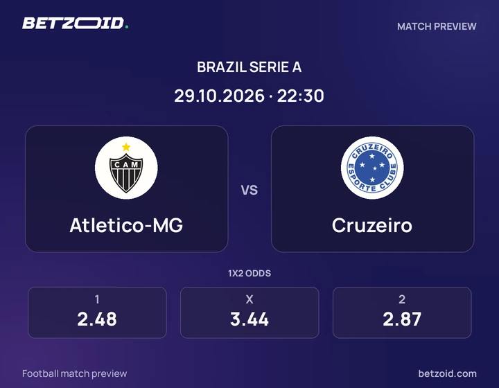 Atletico-MG x Cruzeiro Atletico-MG x Cruzeiro: prévia do jogo de Brasileirão Série A, com escudos e informações da partida.