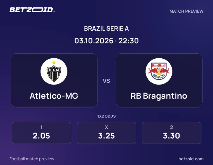 Atletico-MG vs RB Bragantino: Brazil Serie A match preview with team badges and kick-off details.