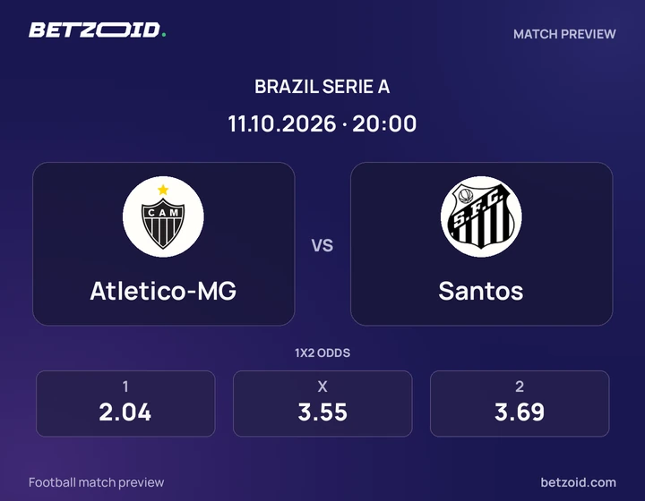 Atletico-MG x Santos Atletico-MG x Santos: prévia do jogo de Brasileirão Série A, com escudos e informações da partida.